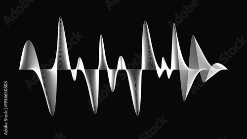 Dynamic White Sound Wave Audio Spectrum Visualization, Abstract Music Waveform Design Isolated on Dark Background, Modern Digital Technology Concept