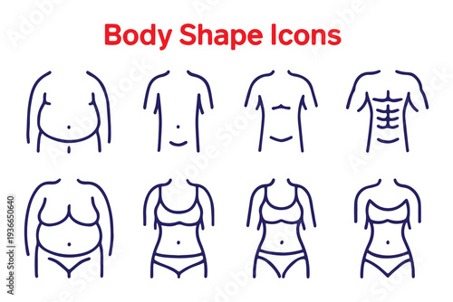 Body Shape Icons Set Male and Female Figure Types Minimal Line Vector Collection