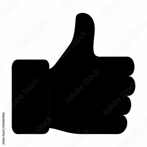Simple black thumbs up icon on a white background providing approval