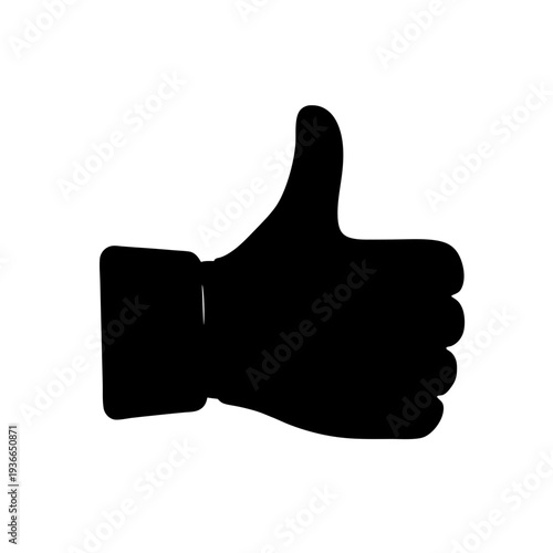 Black thumbs up on white background shows agreement and positive sentiment