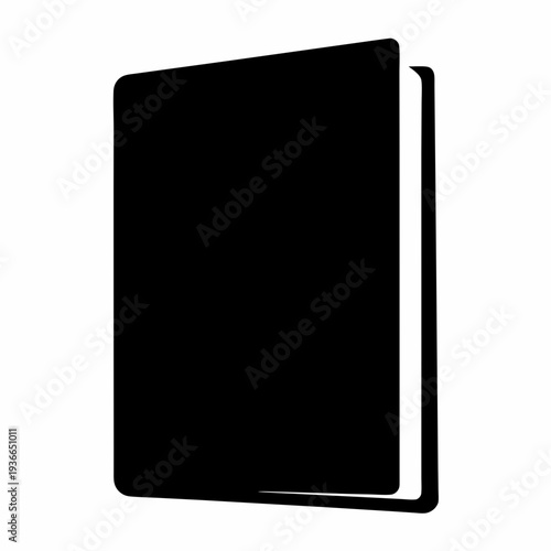 Solid black book illustration with white pages partially visible to the reader