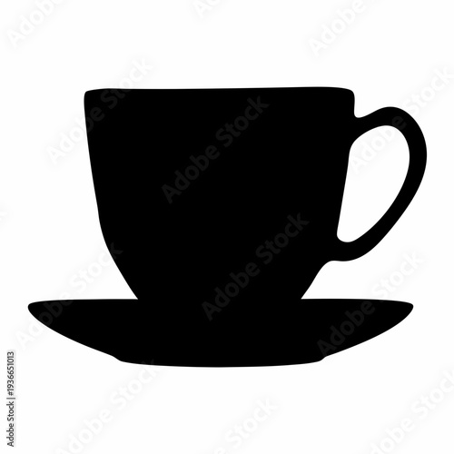 Elegant black silhouette of a classic teacup and saucer on white