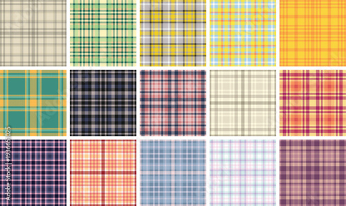 Plaid bundle created for alfresco meals, casual fashion, and picnic blankets. Coordinated tartan repeats enhance textile, digital, and print projects.