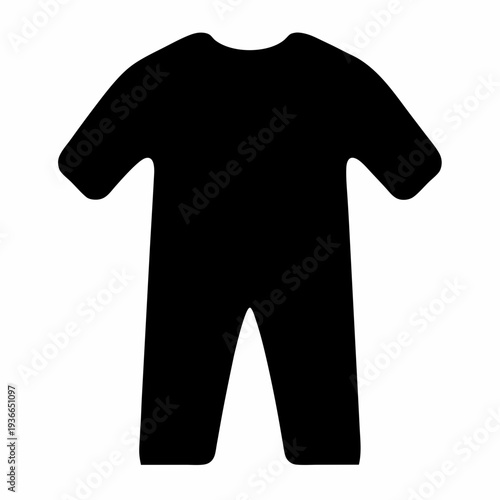 Black silhouette of long sleeve bodysuit for infant isolated on white