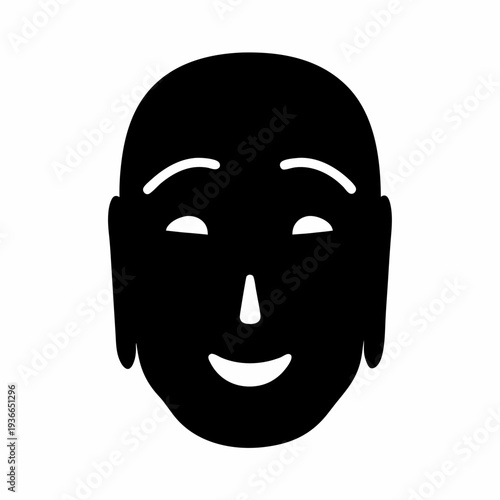 Simplified human face illustration showing a peaceful and happy expression on white