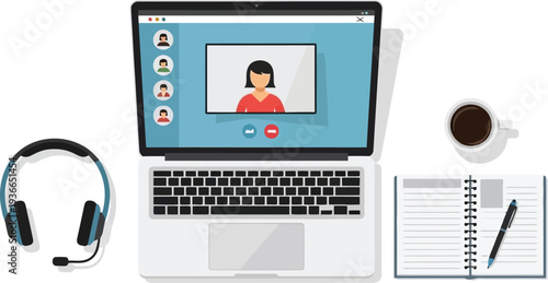 Online meeting laptop vector illustration