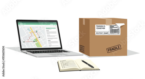 Delivery tracking laptop vector illustration