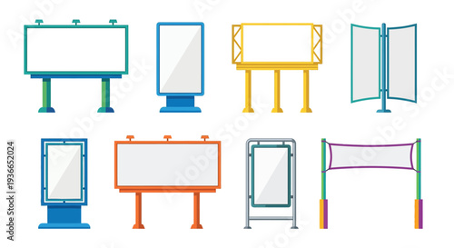 Collection of various blank billboard designs with different structures and colors