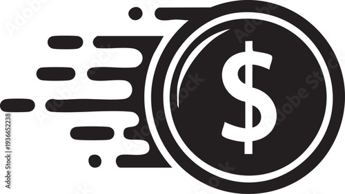 Black and white dollar coin icon vector