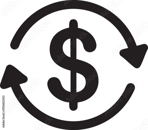 Black vector icon of dollar sign with circular arrows