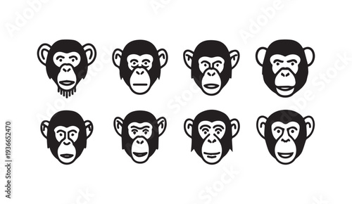 Collection of Monkey Faces Icons Diverse Expressions Vector Art
