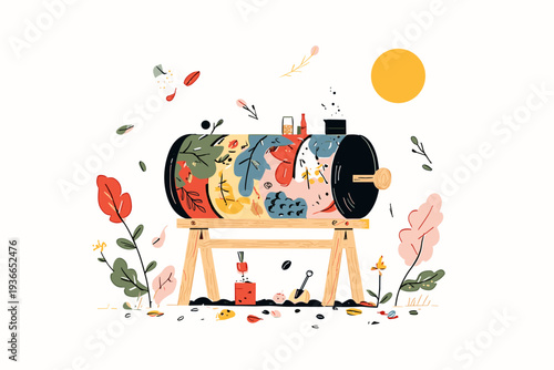 Cutaway Compost Tumbler Bin Illustration