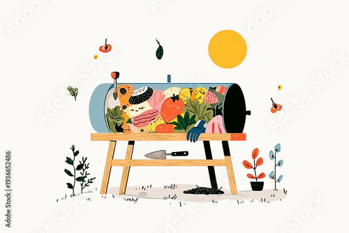 Cutaway Compost Tumbler Bin Illustration