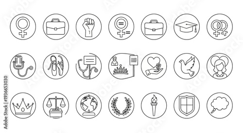 Women's Empowerment and Career Line Icons