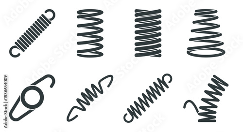 Collection of various coiled spring illustrations in grayscale