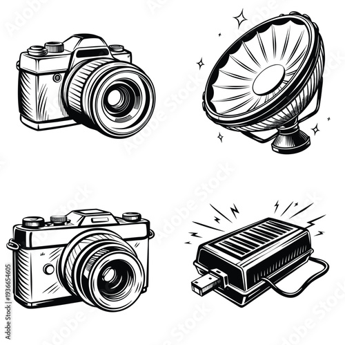 Photography and Audio Equipment Vector Illustration Set