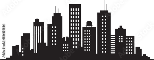 Modern city skyline silhouette featuring skyscrapers office buildings and urban structures