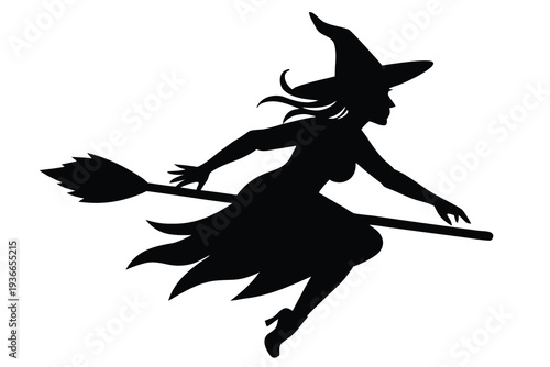 Witch, Flying Silhouette on Broomstick