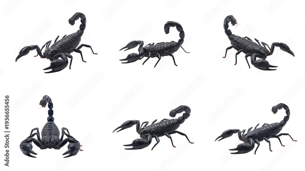 Fototapeta premium Black scorpion set isolated on transparent background