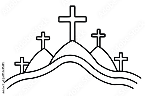 Calvary, Golgotha Hill Line Art