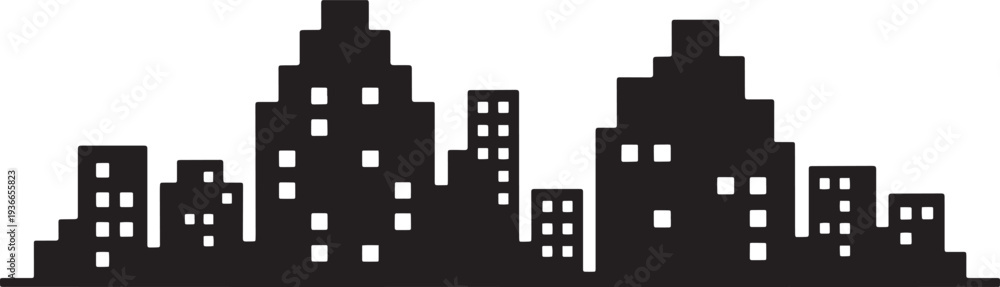 Obraz premium Modern cityscape silhouette with various building heights on gray checkered background