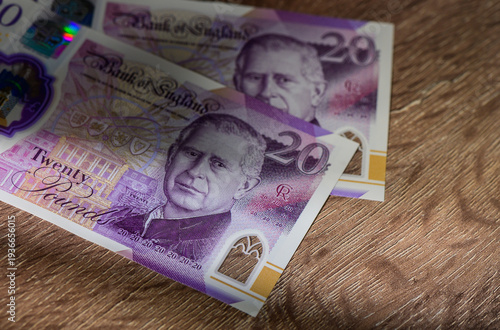 Portrait of King Charles III on 20 Pound Sterling Note
