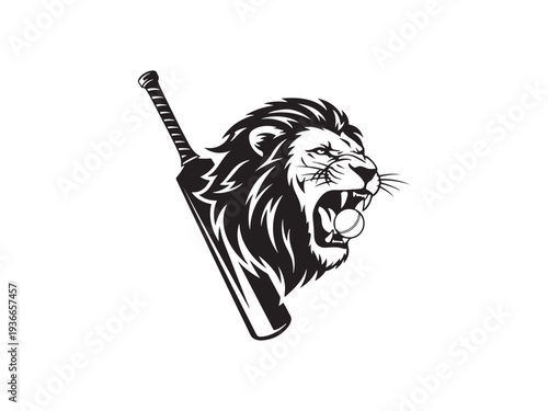 Cricket logo with bat, ball and wickets on banner.