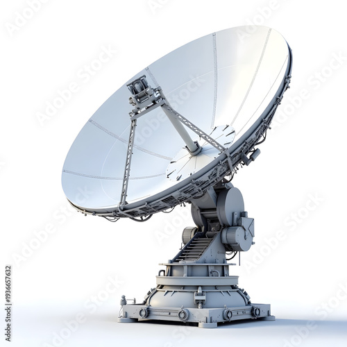 High-frequency satellite dish on rotating platform for data communication and signal transmission in technology setup