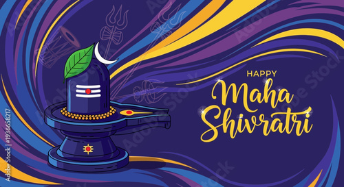 Happy Maha Shivratri Greeting with Lord Shiva Lingam and Trident