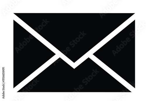 Black envelope icon, symbolizing communication, correspondence, and digital messaging services for various applications and websites