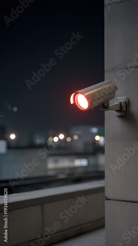 Wallpaper Mural CCTV Camera with Glowing Red Light at Night in Urban Environment Torontodigital.ca