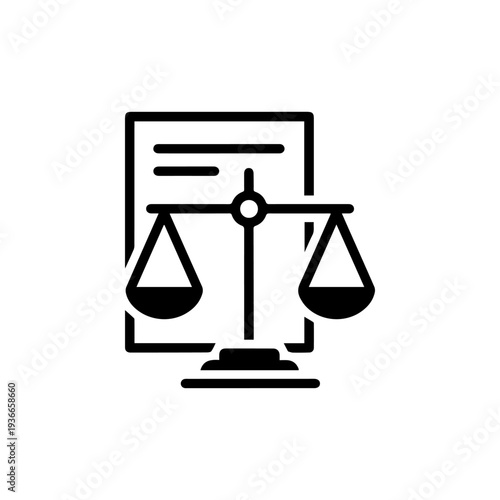 Black scale of justice silhouette in front of document