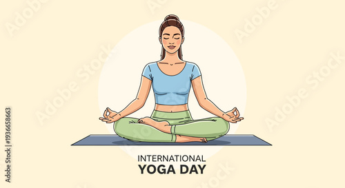 Woman Meditating in Lotus Pose for International Yoga Day, Serene Mindful Practice