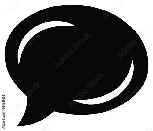 Dynamic black communication bubble icon representing swift digital messaging, illustrating interactive dialogue and essential online connection interface element