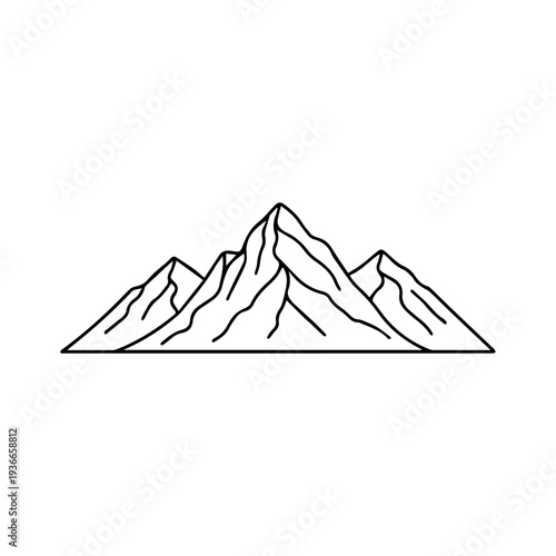 Outline of mountains with sharp peaks and ridges set against a plain background
