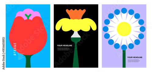 Greeting card with spring flowers including tulip, narcissus, and chamomile. Bright floral composition symbolizing spring, freshness, and seasonal celebration. Perfect for holiday cards, invitations, 