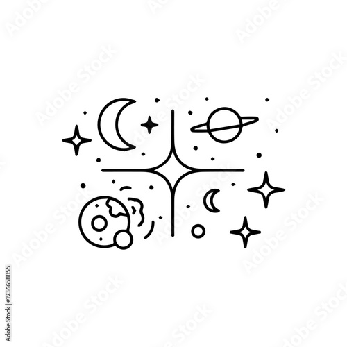 Space doodle moon planet stars Saturn  Earth