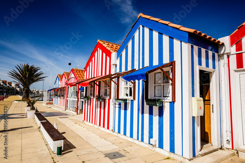 Typical colorful houses, Costa Nova, Beira Litoral, Portugal, Europe