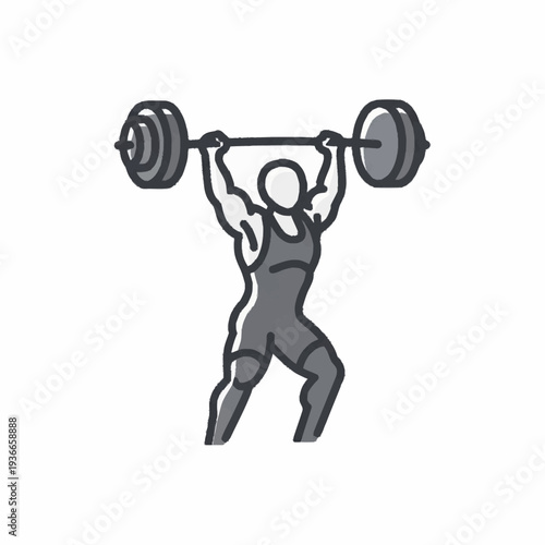Weightlifter overhead knees bent muscles defined lifting a heavily weighted barbell