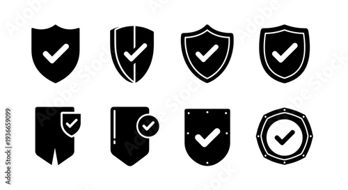 A set of security icons with checkmarks on a transparent background