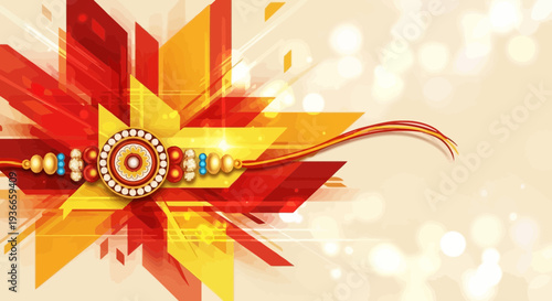 Raksha Bandhan festival, Rakhi thread on abstract colorful background, Indian sibling bond celebration