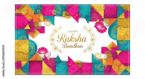 Happy Raksha Bandhan Greeting Card with Colorful Paisley and Floral Patterns
