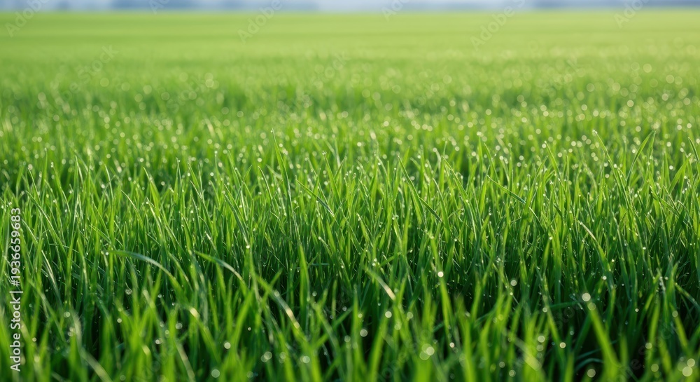 Obraz premium Vibrant green blades of healthy grass covering a wide field. Nature background texture showing growth, freshness, and organic lawn detail, garden, growth, summer