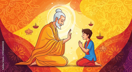 Guru Blessing Student: Ancient Indian Tradition of Respect and Knowledge Transfer