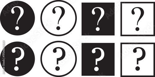 Question and exclamation mark icon set, professional FAQ and alert symbols, minimalist vector illustration. circular and square question mark symbols, minimalist flat and linear design styles
