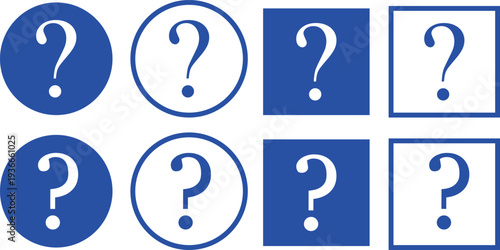 Question and exclamation mark icon set, professional FAQ and alert symbols, minimalist vector illustration. circular and square question mark symbols, minimalist flat and linear design styles
