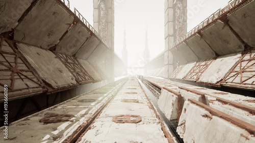 Slika na platnu sunrise derelict transit channel stretches ahead under hazy light, empty elevate