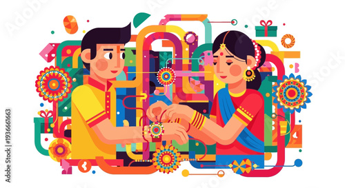 Brother and Sister Celebrating Raksha Bandhan Festival with Rakhi