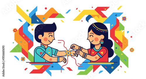 Brother and Sister Celebrating Raksha Bandhan: Tying Rakhi