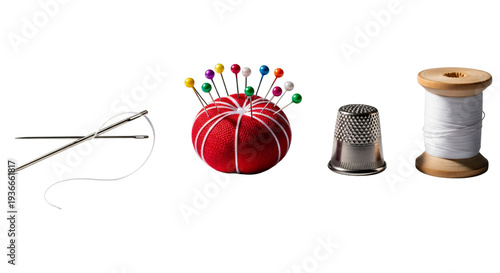 Sewing tools and accessories on a white background isolated on transparent background